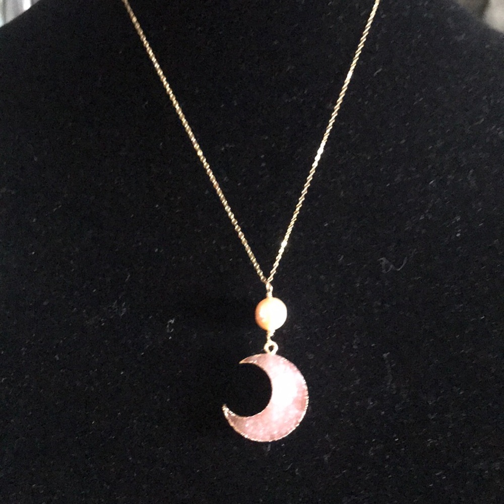 Pink moon druzy necklace